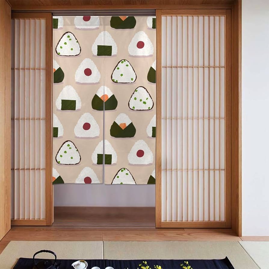 Amazon｜のれん おにぎり柄 おむすび 和風 寿司(3) 洗える